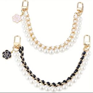 ONE Faux Pearl Black Gold Tone Chain Bag Charm Chain Extender NEW Fashion